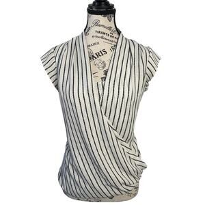 Halogen Drape Front Surplice Cap Sleeved Blouse